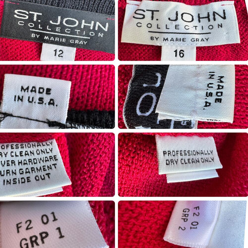 St. John Collection Red & Black Santana Knit Suit Skirt Jkt 12 Skrt 16 - Picture 4 of 16